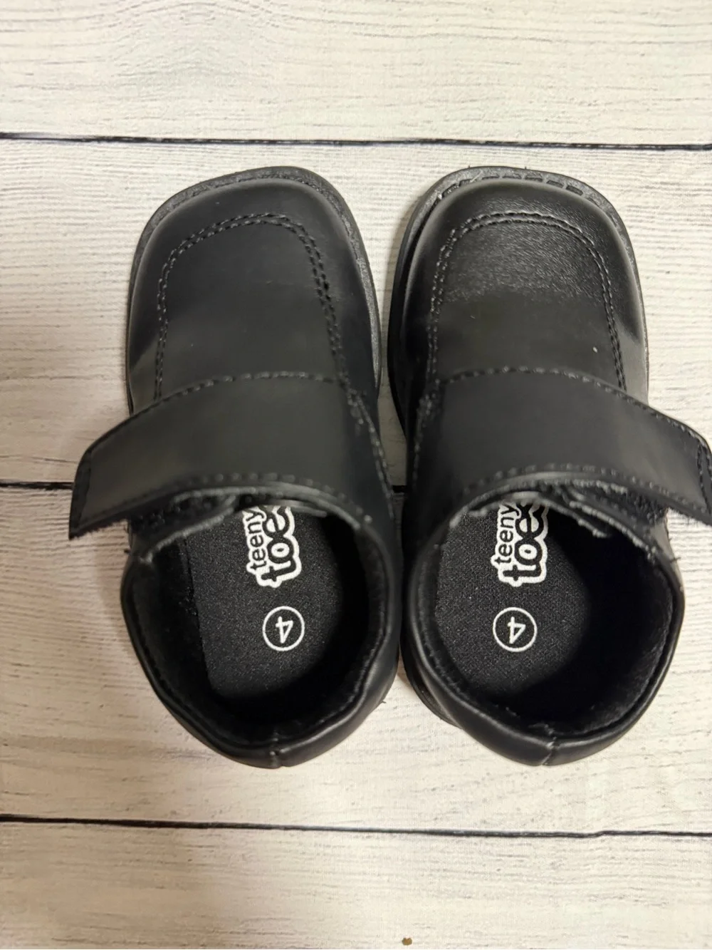 Toddler Boys Black Leather Dress Shoes with Hook-and-Loop Strap
